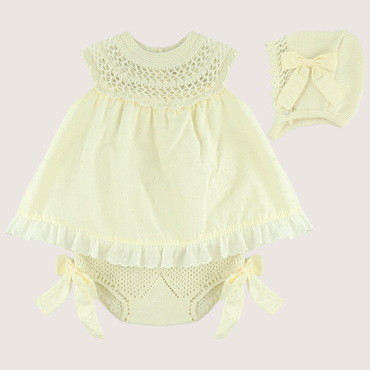 Baby Girls Knitted Dress Set With Bonnet