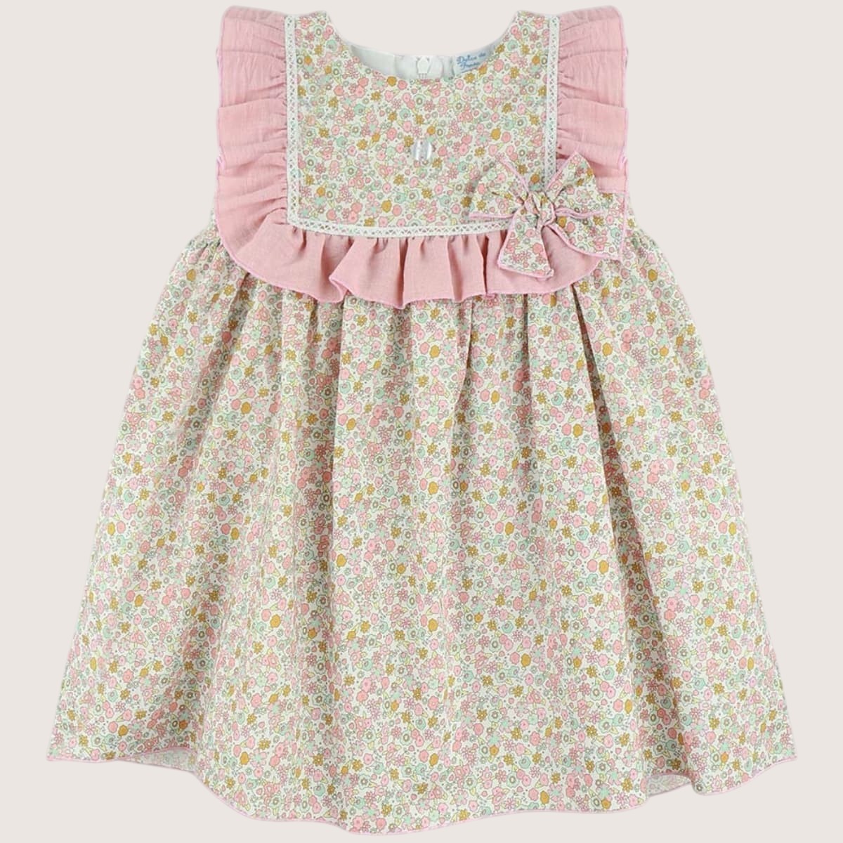 Girls Pastel Floral Dress With Pleated Collar