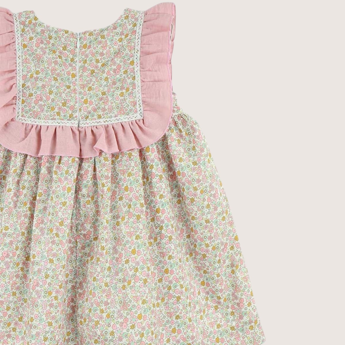 Girls Pastel Floral Dress With Pleated Collar