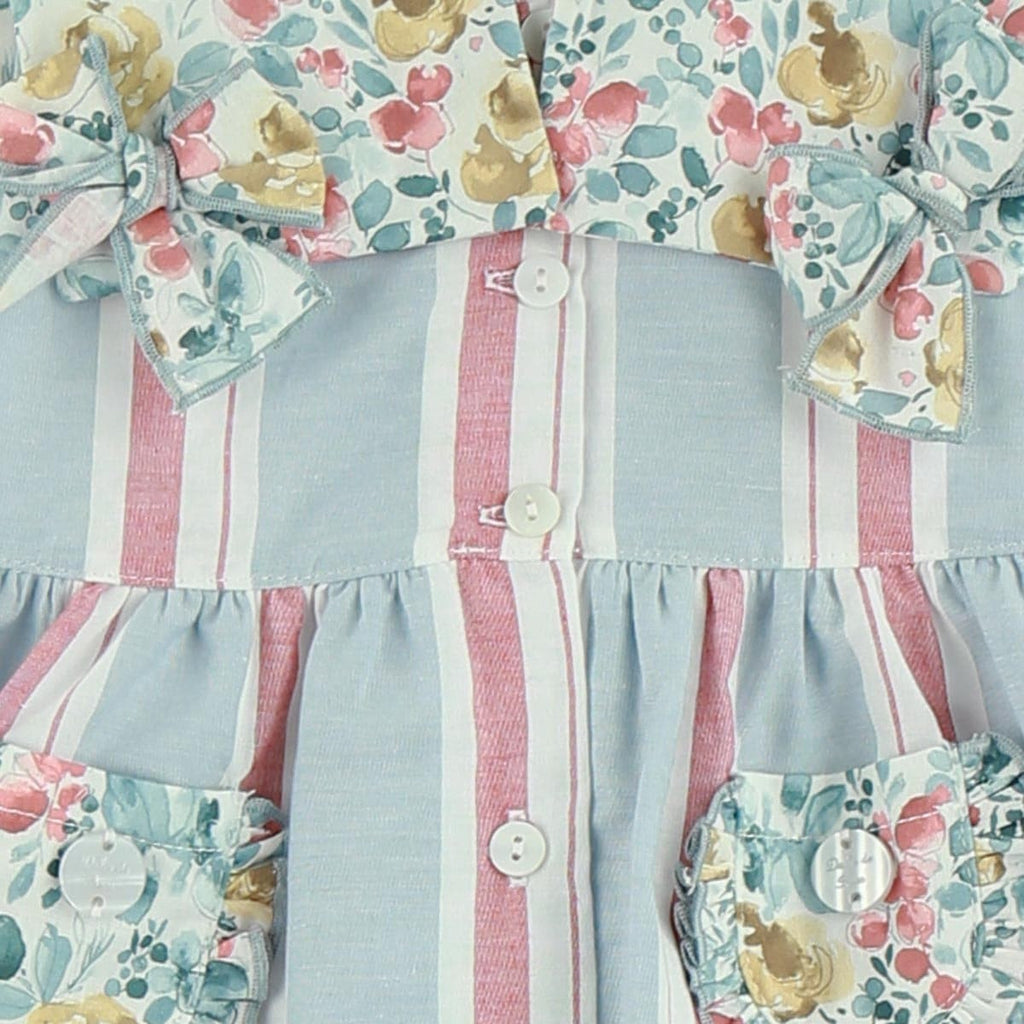 Baby Girls Pastel Striped Dress Set With Floral Pockets