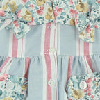 Baby Girls Pastel Striped Dress Set With Floral Pockets