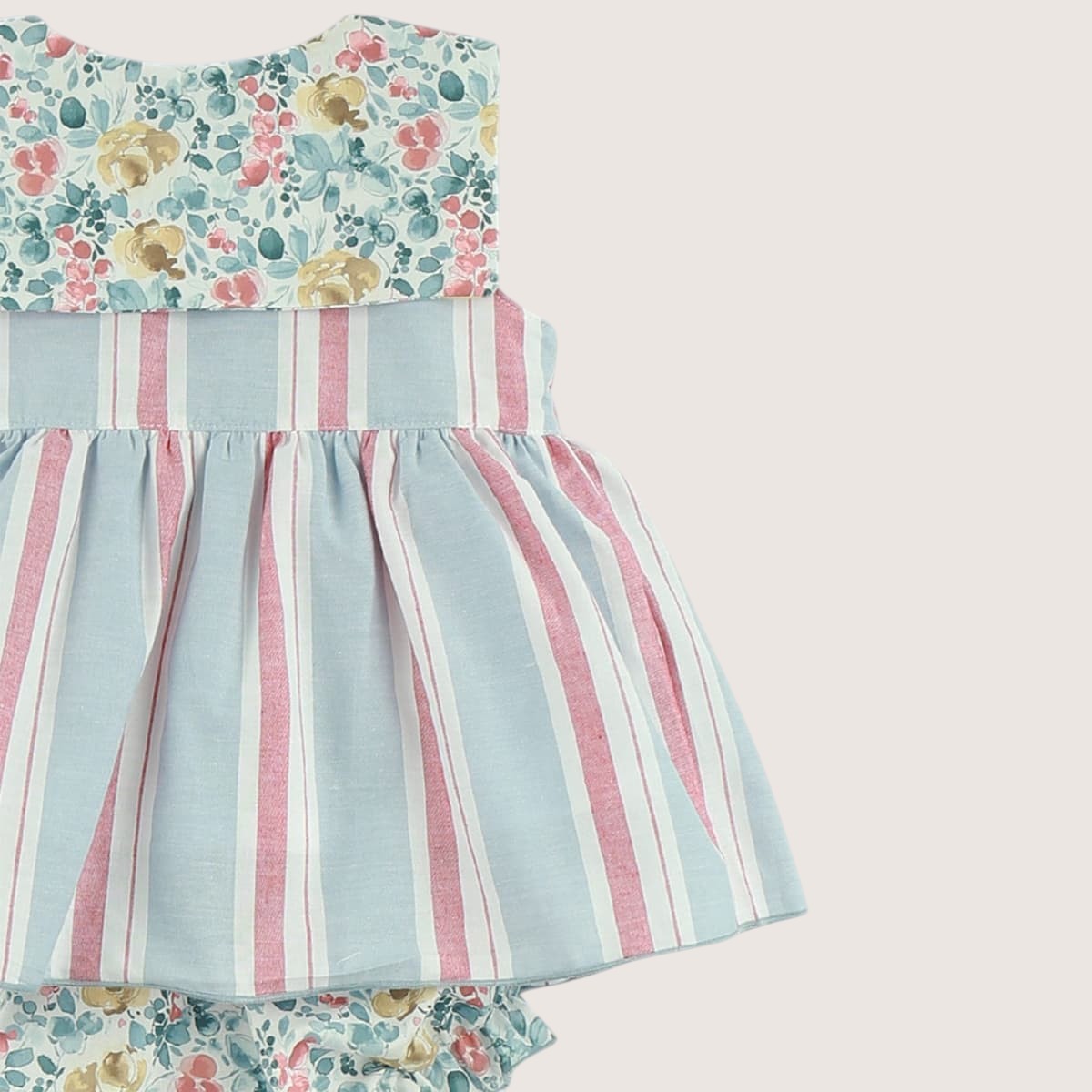 Baby Girls Pastel Striped Dress Set With Floral Pockets