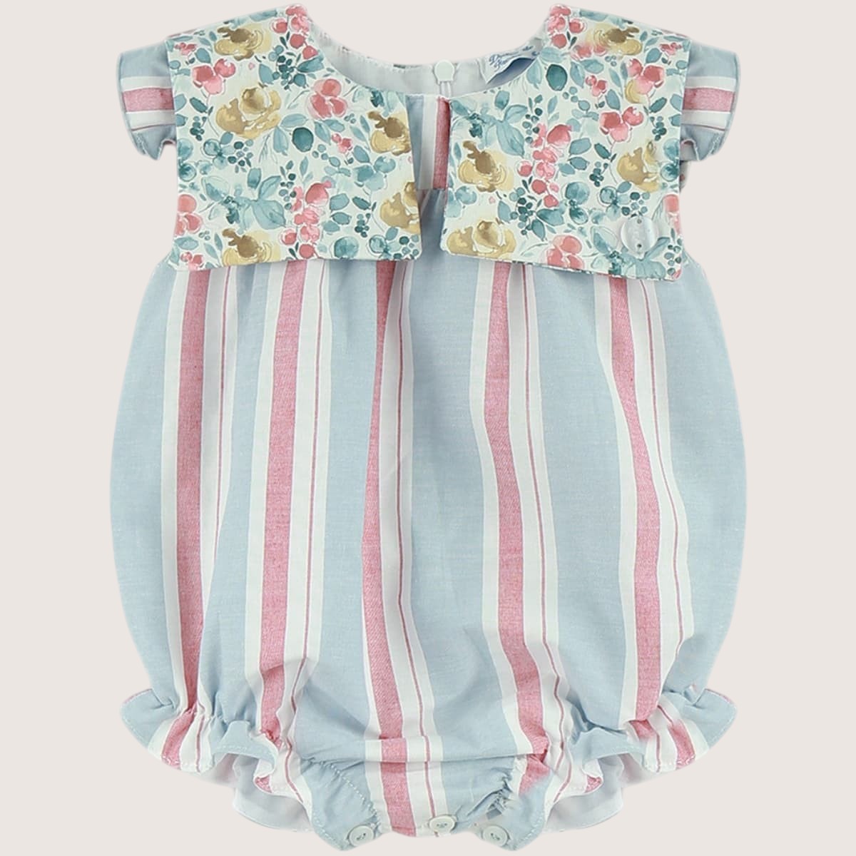 Baby Girls Blue Floral Collar Romper