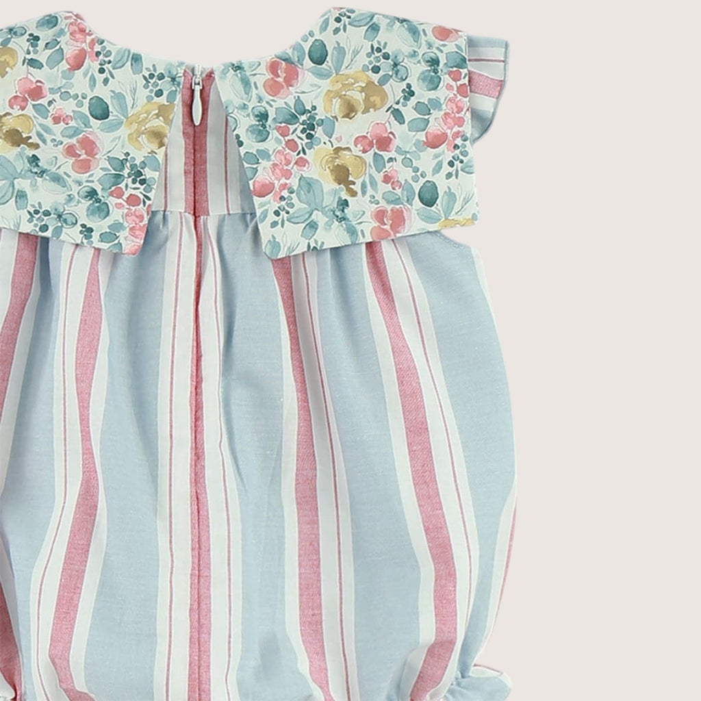Baby Girls Blue Floral Collar Romper