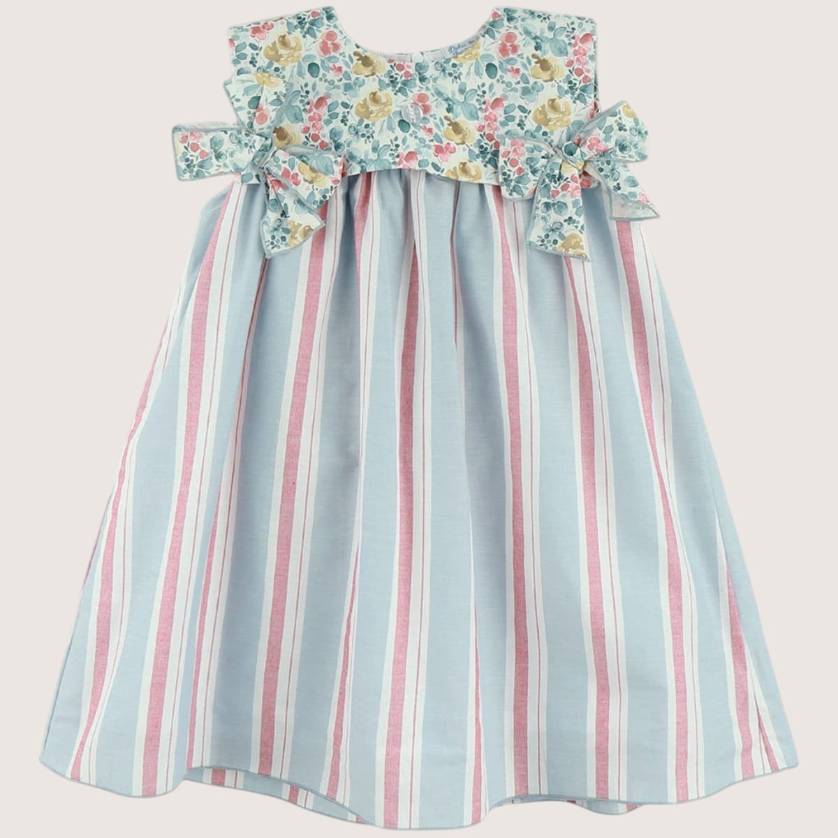 Girls Pastel Striped Dress With Floral Bows