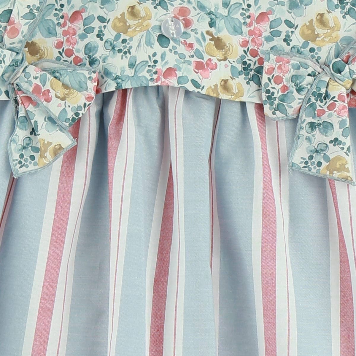 Girls Pastel Striped Dress With Floral Bows