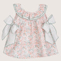 Girls Salmon Floral Dress With Bows