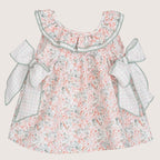 Girls Salmon Floral Dress With Bows