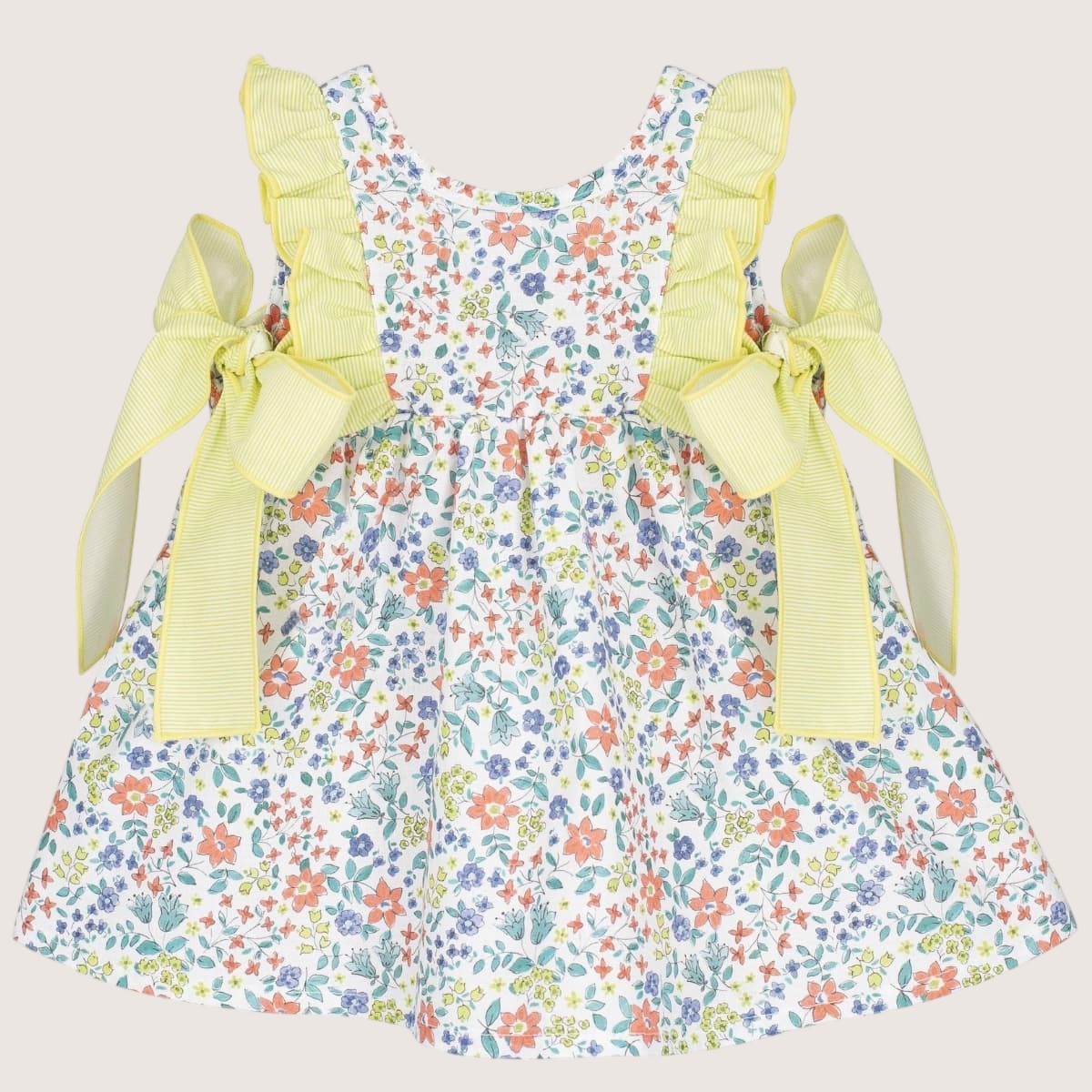 Girls Lemon Floral Dress With Bows