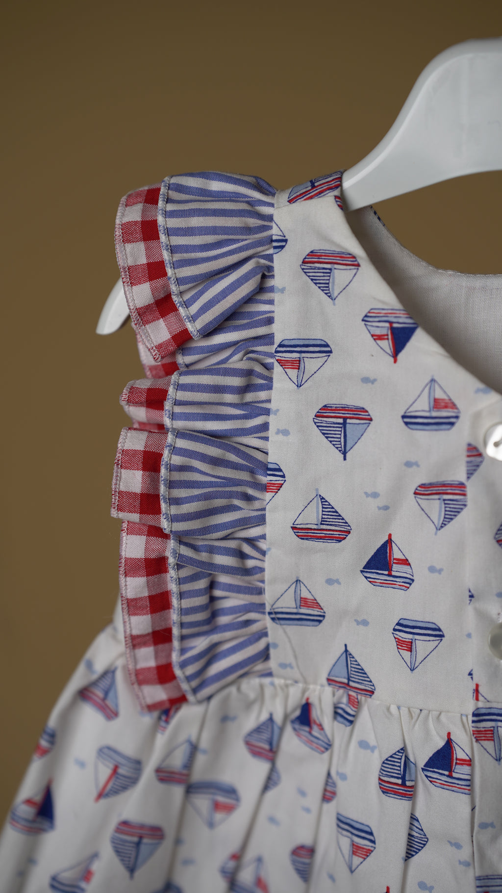 Sailor Boat  Cotton Girls Dress & Bloomer Set