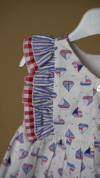 Sailor Boat  Cotton Girls Dress & Bloomer Set