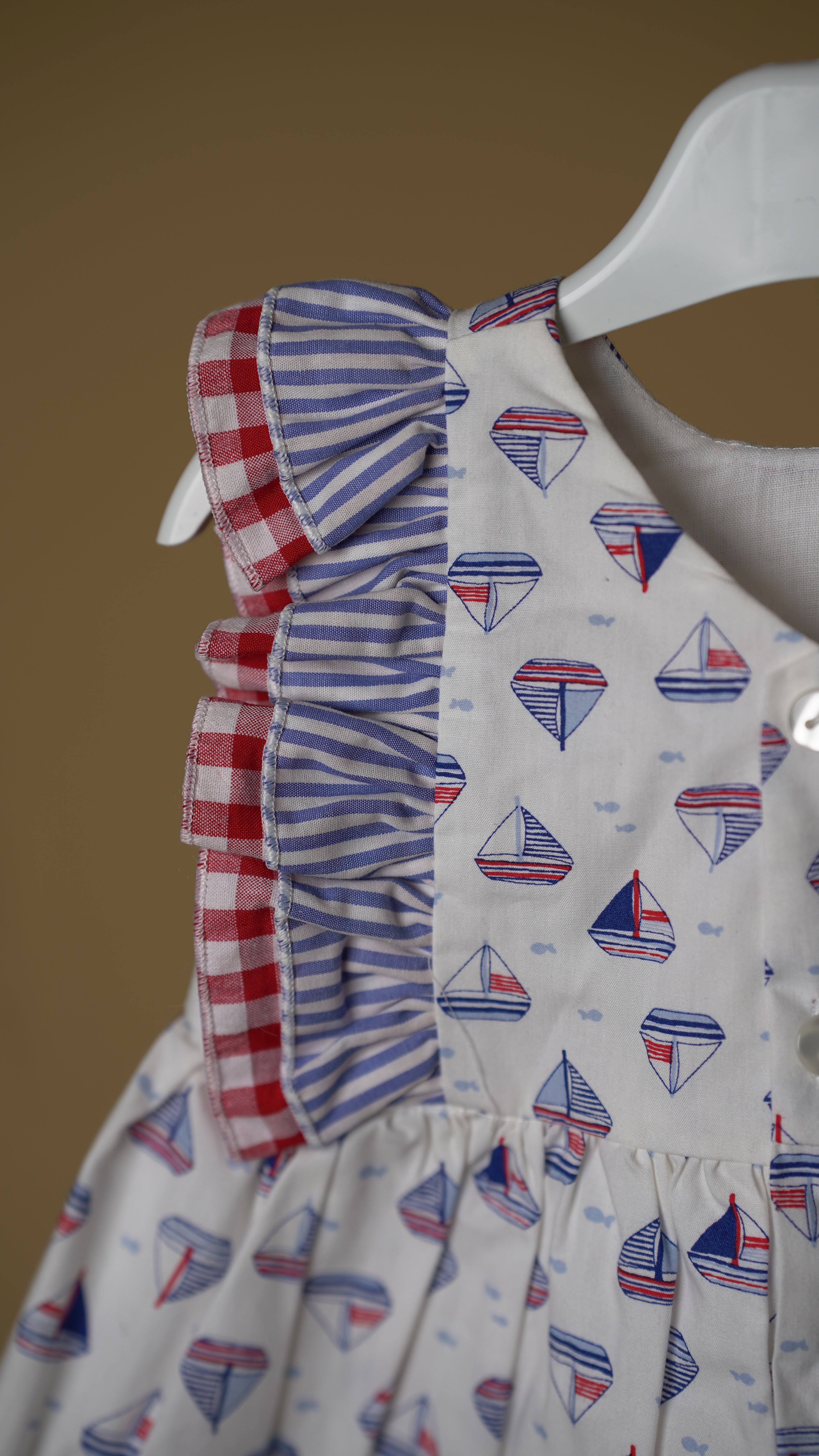 Sailor Boat  Cotton Girls Dress & Bloomer Set