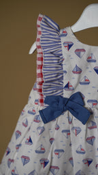 Sailor Boat  Cotton Girls Dress & Bloomer Set