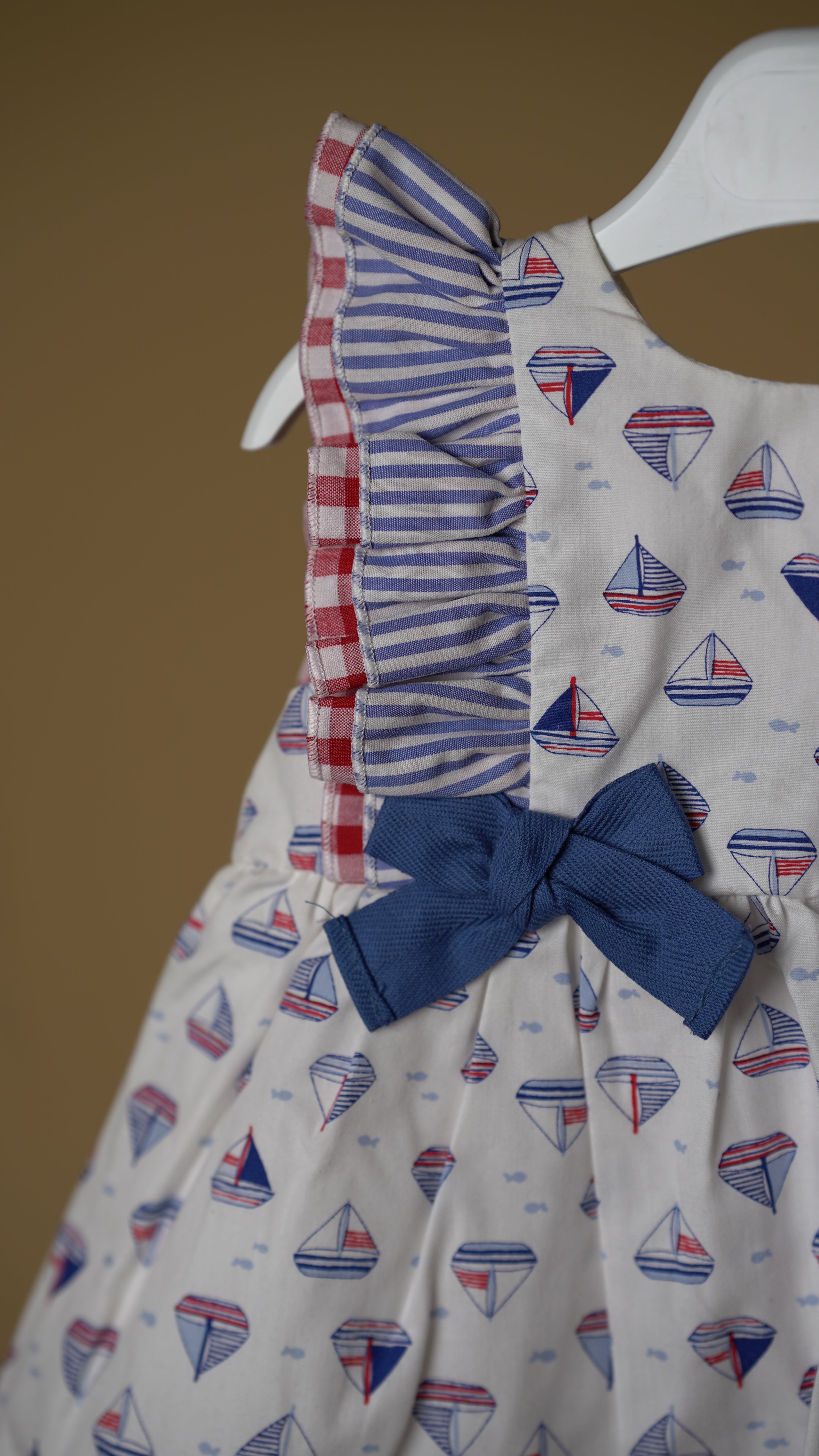 Sailor Boat  Cotton Girls Dress & Bloomer Set