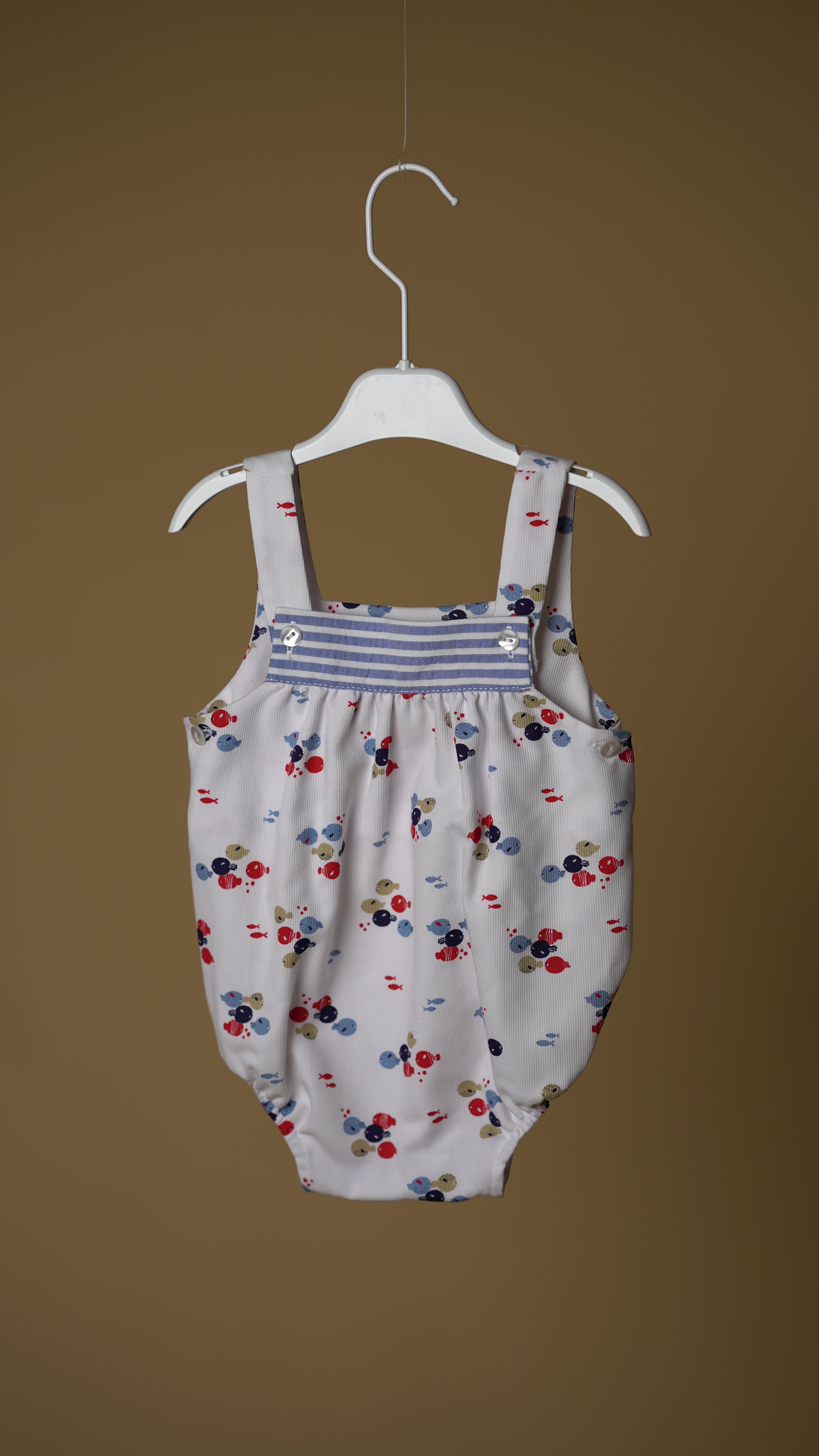 White Fish Cotton Unisex Romper