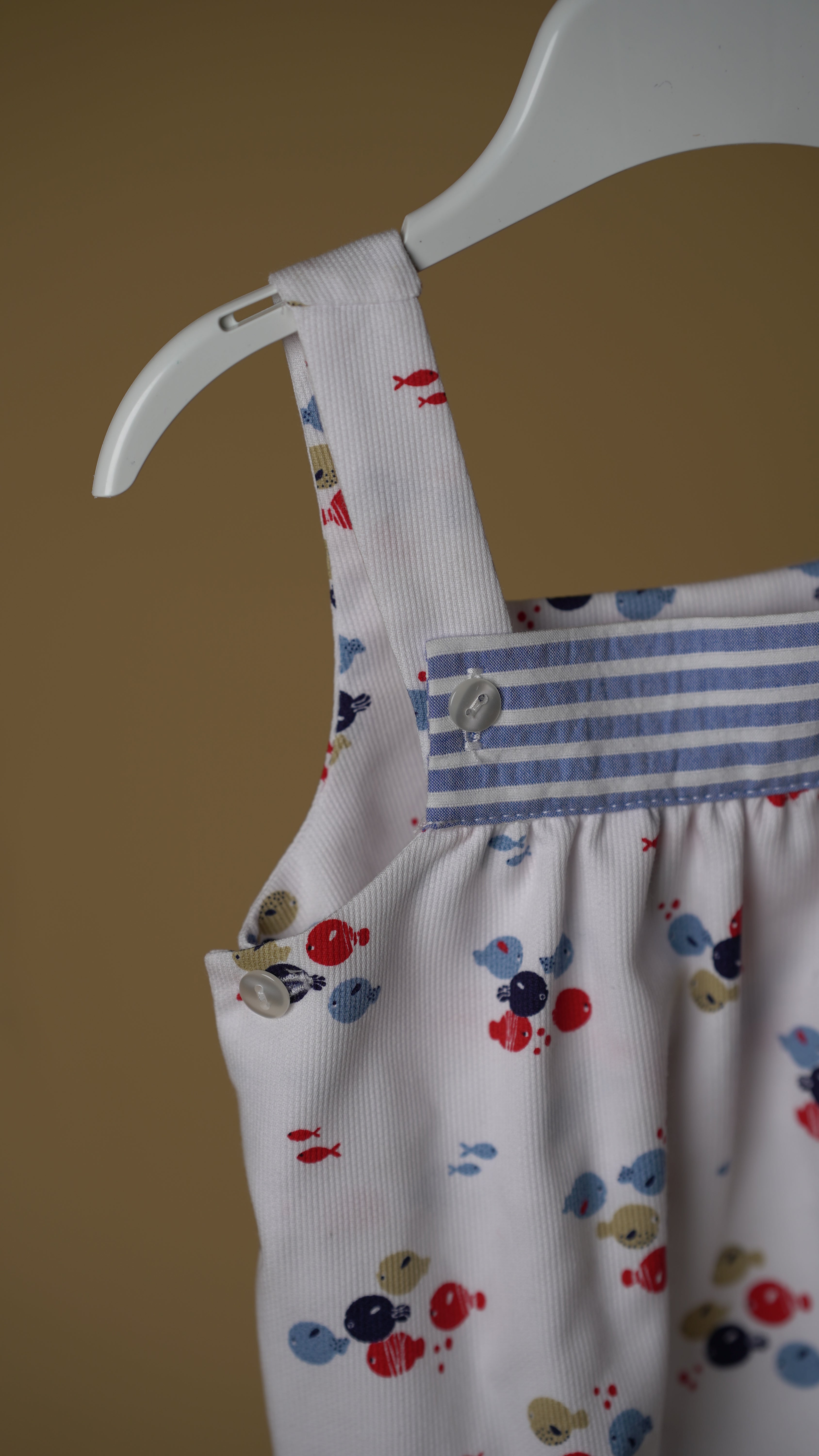 White Fish Cotton Unisex Romper