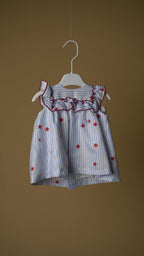 Red Star Striped Girls Dress & Bloomer Set