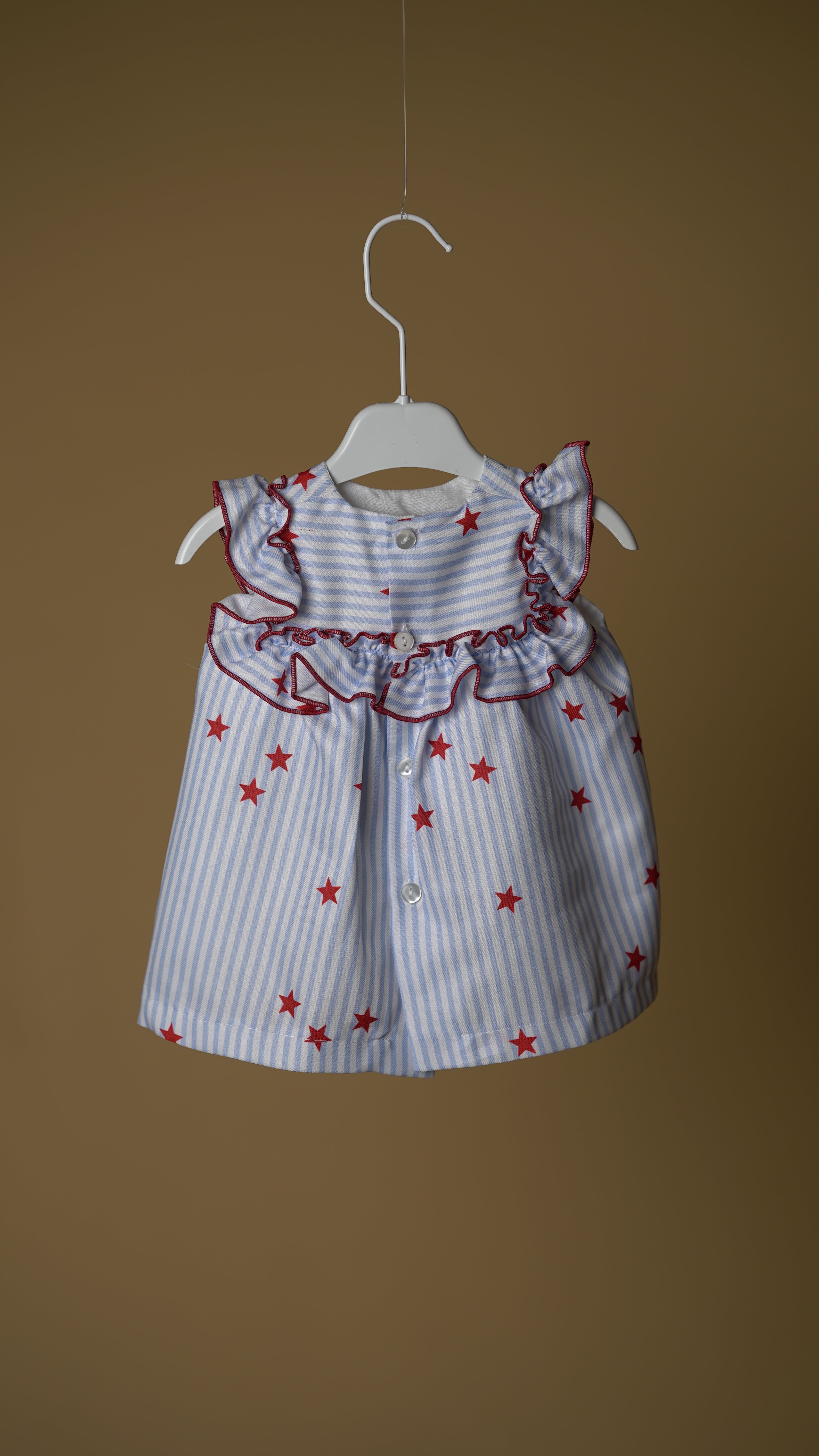 Red Star Striped Girls Dress & Bloomer Set