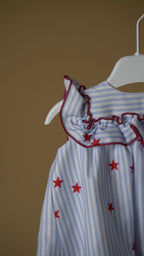 Red Star Striped Girls Dress & Bloomer Set