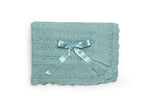 Baby Girls Water Green Openwork Knit Blanket with Pointed Ruffle