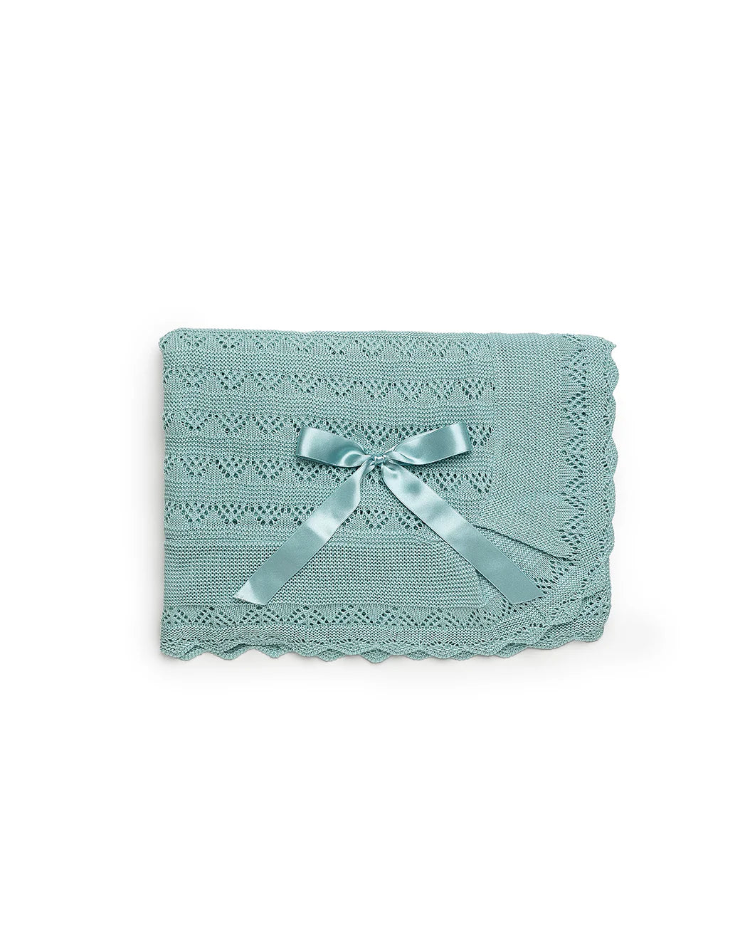 Baby Girls Water Green Openwork Knit Blanket with Pointed Ruffle