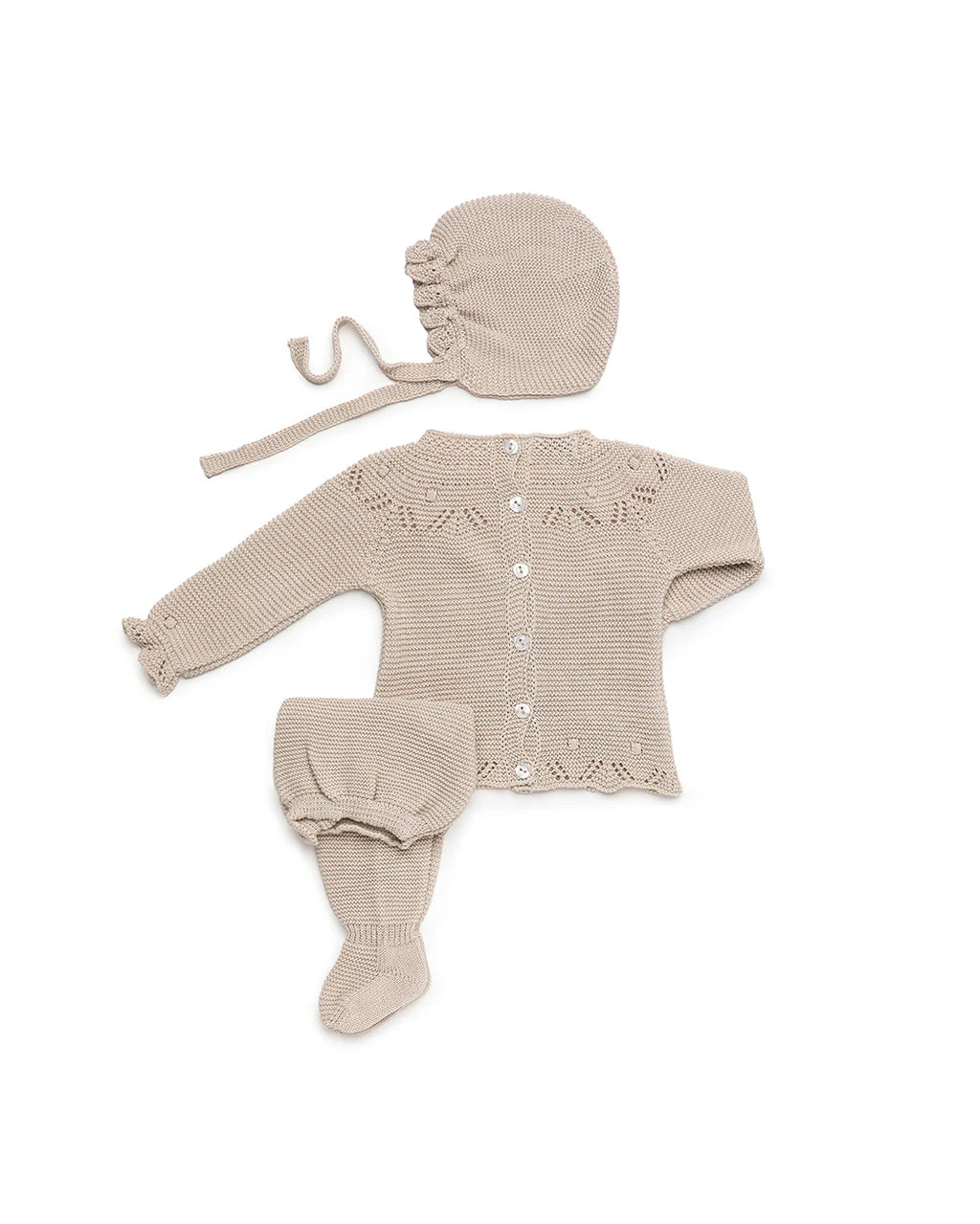 Baby Girls Creamy 3-Piece Lace-Knit Set with Bonnet