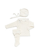 Baby Girls Off-White 3-Piece Diamond Lace-Knit Set with Bonnet