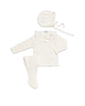Baby Girls Off-White 3-Piece Diamond Lace-Knit Set with Bonnet
