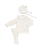 Baby Girls Off-White 3-Piece Diamond Lace-Knit Set with Bonnet