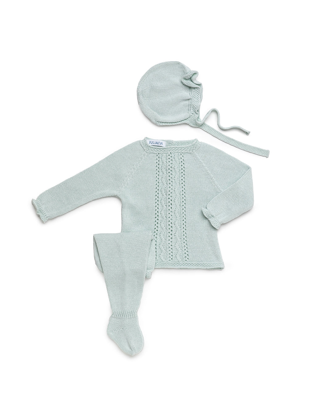 3-PIECE BABY SET WITH OPENWORK ARAN PANEL ON THE FRONT