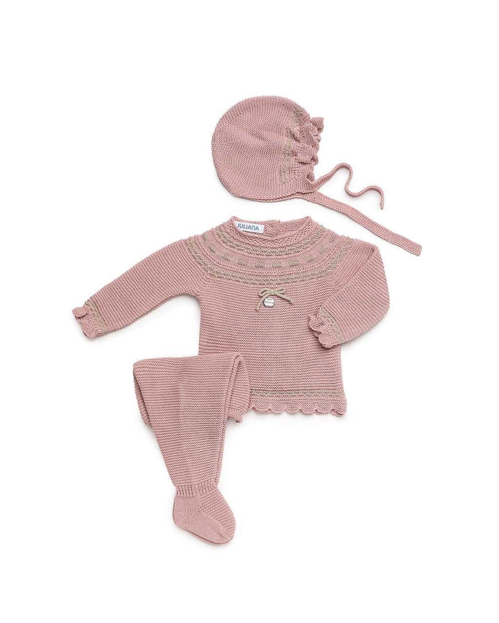 Baby Girls Make-up Beige 3-Piece Textured Knit Set with Bonnet