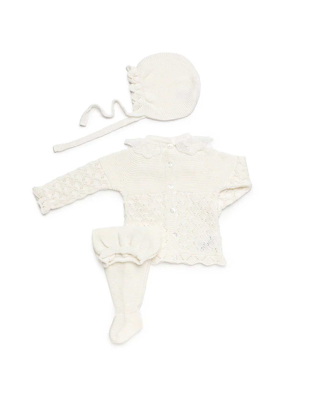 3-PIECE BABY SET IN LIN KNIT WITH DIAMOND PATTERN