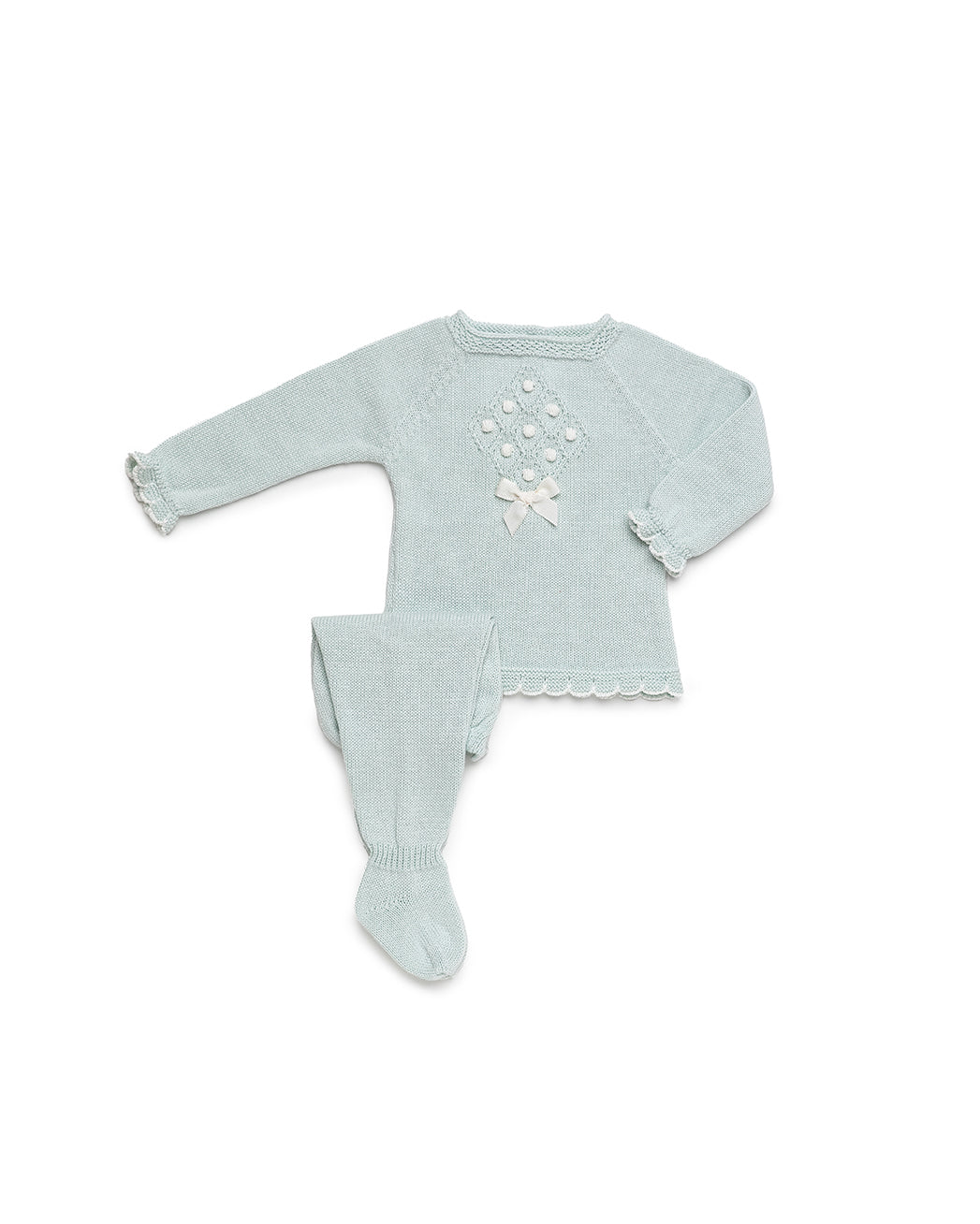 2-PIECE BABY SET WITH DIAMOND KNIT DESIGN AND BOBBLE DETAILS