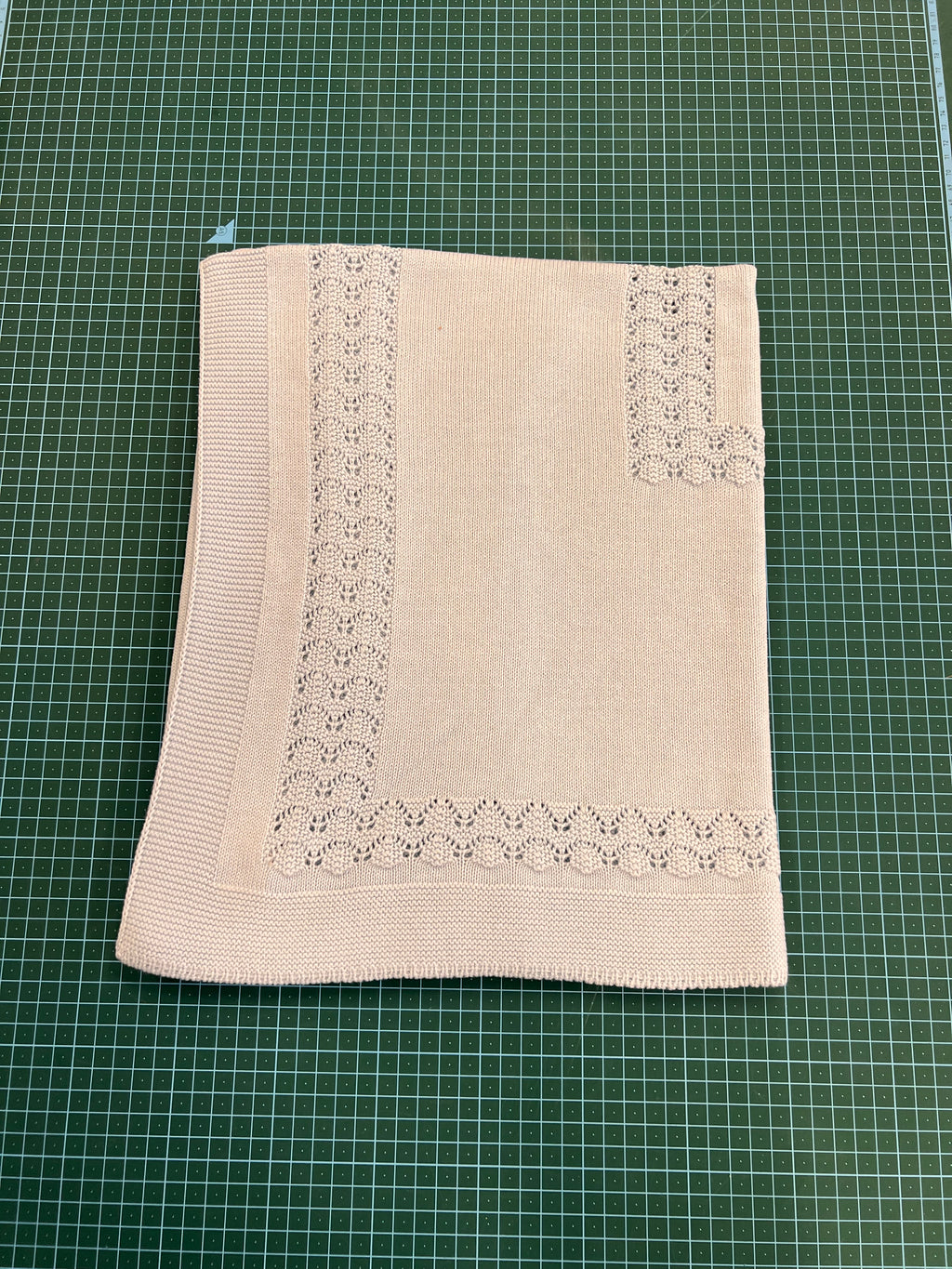 Baby Blue Cotton Knit Blanket with Lace Trim