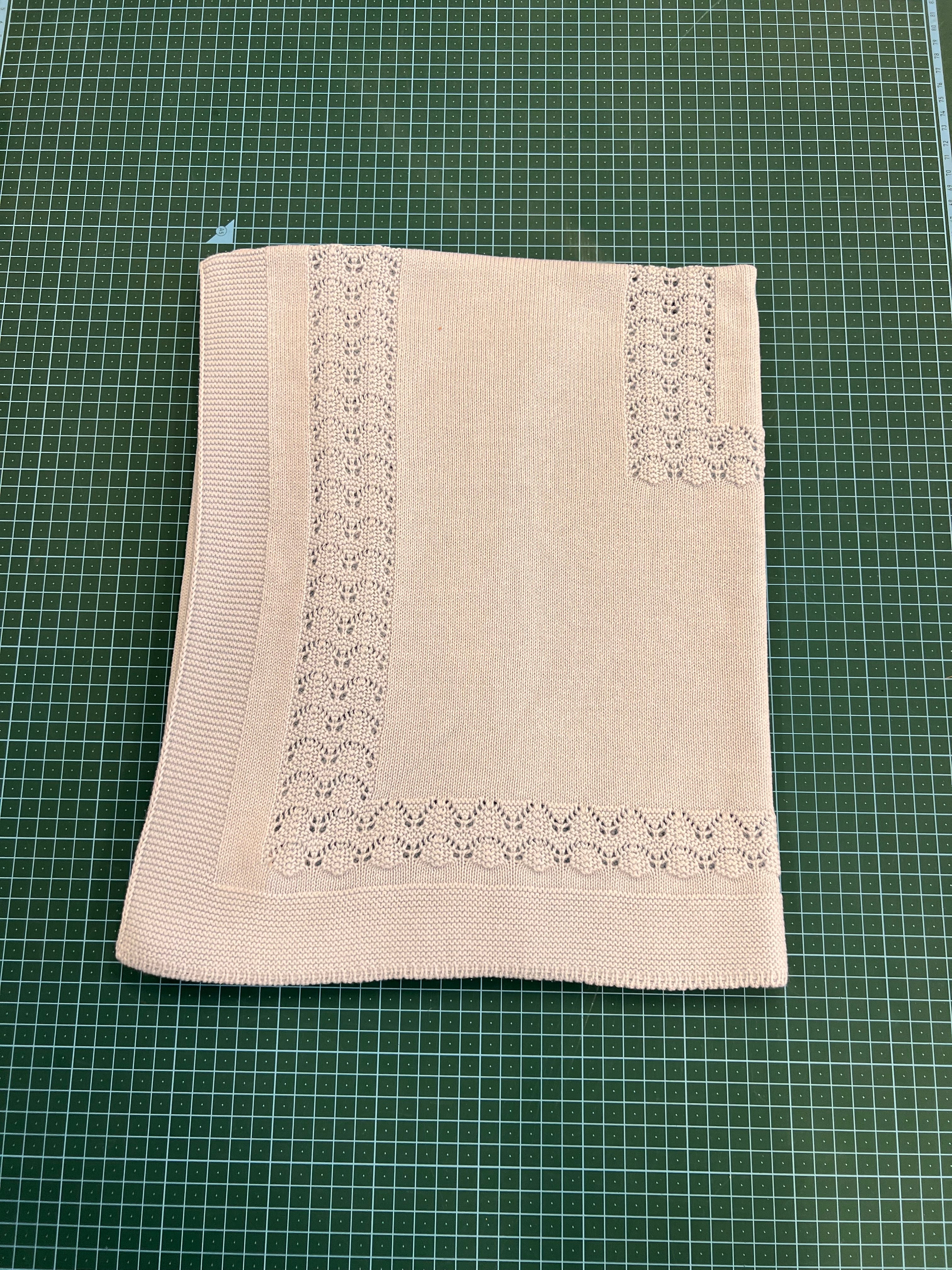 Baby Blue Cotton Knit Blanket with Lace Trim