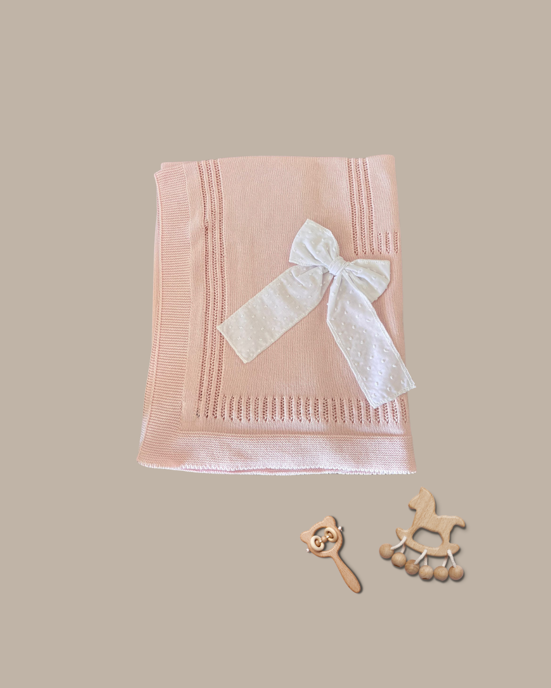 Baby Girls Pink Luxury Cotton Knit Blanket with Bow Detail