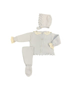 Baby Light Blue 3-Piece Cotton Knit Set with Lace Collar