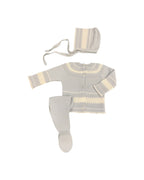 Baby Boys Blue 3-Piece Knit Set with White Pointelle Details