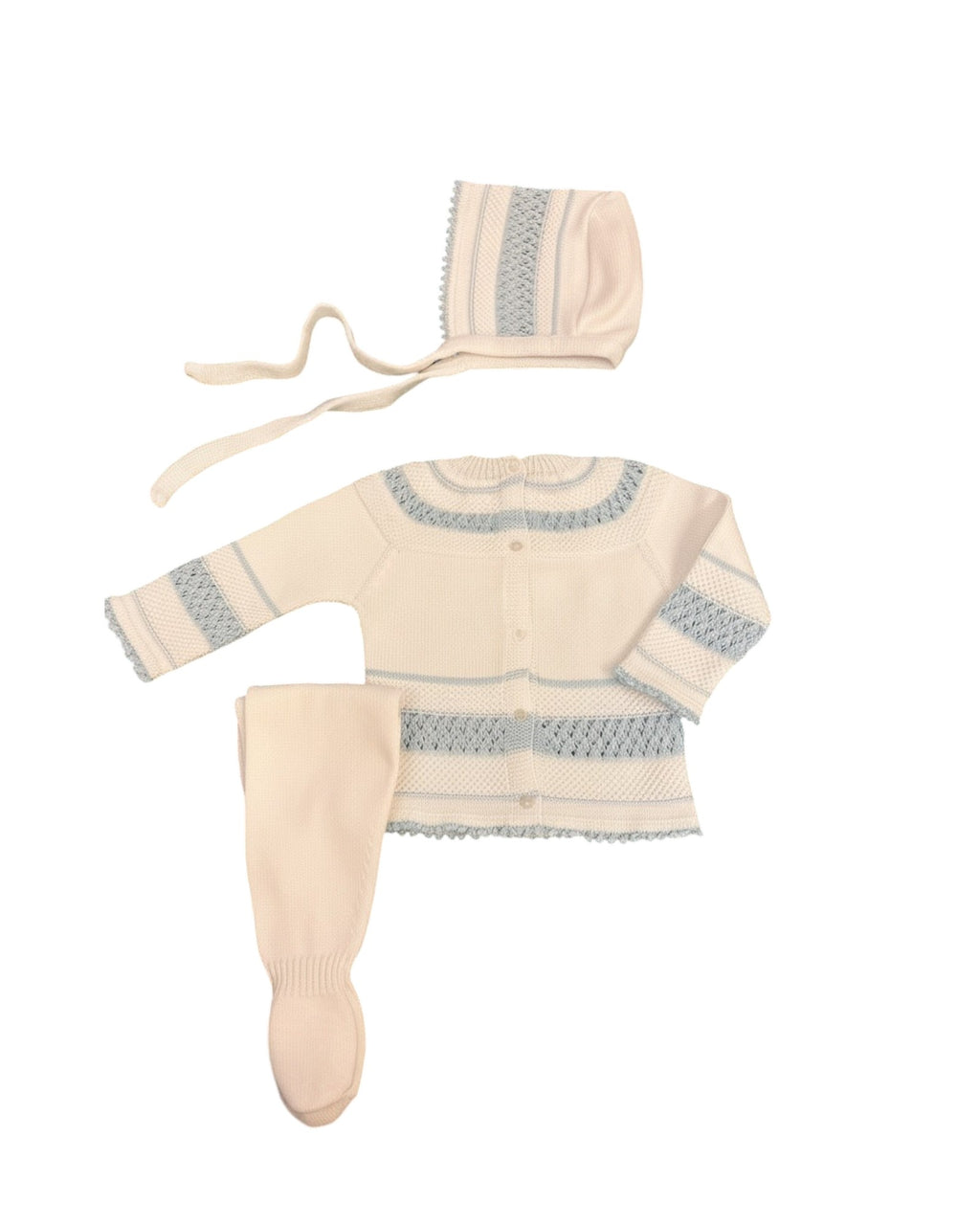 Baby Boys White & Blue 3-Piece Cotton Knit Set with Patterned Trim