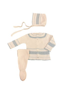 Baby Boys White & Blue 3-Piece Cotton Knit Set with Patterned Trim