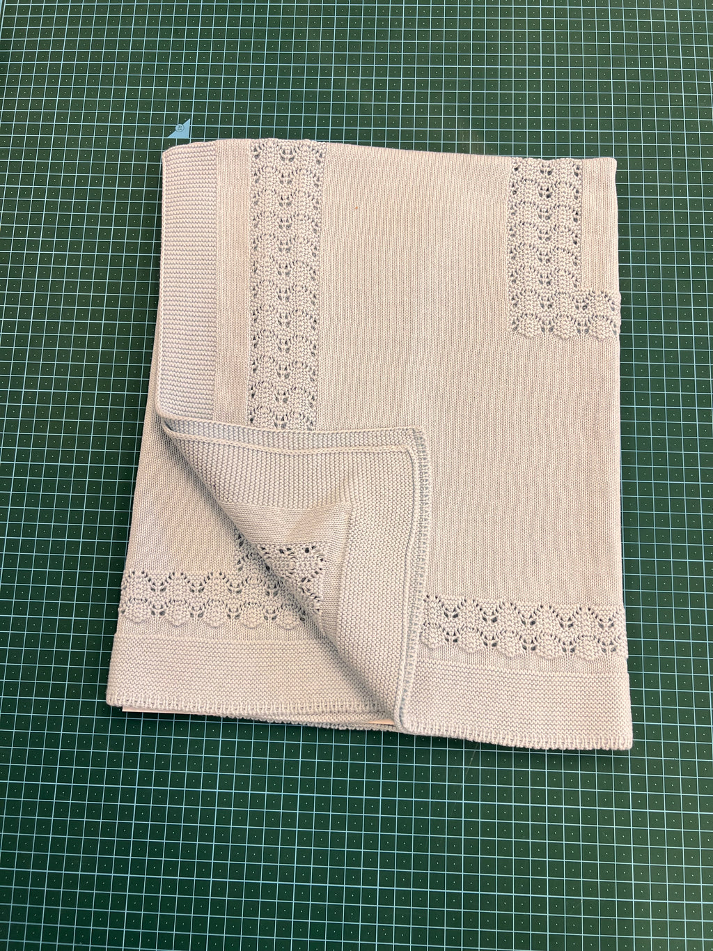Baby Blue Cotton Knit Blanket with Lace Trim