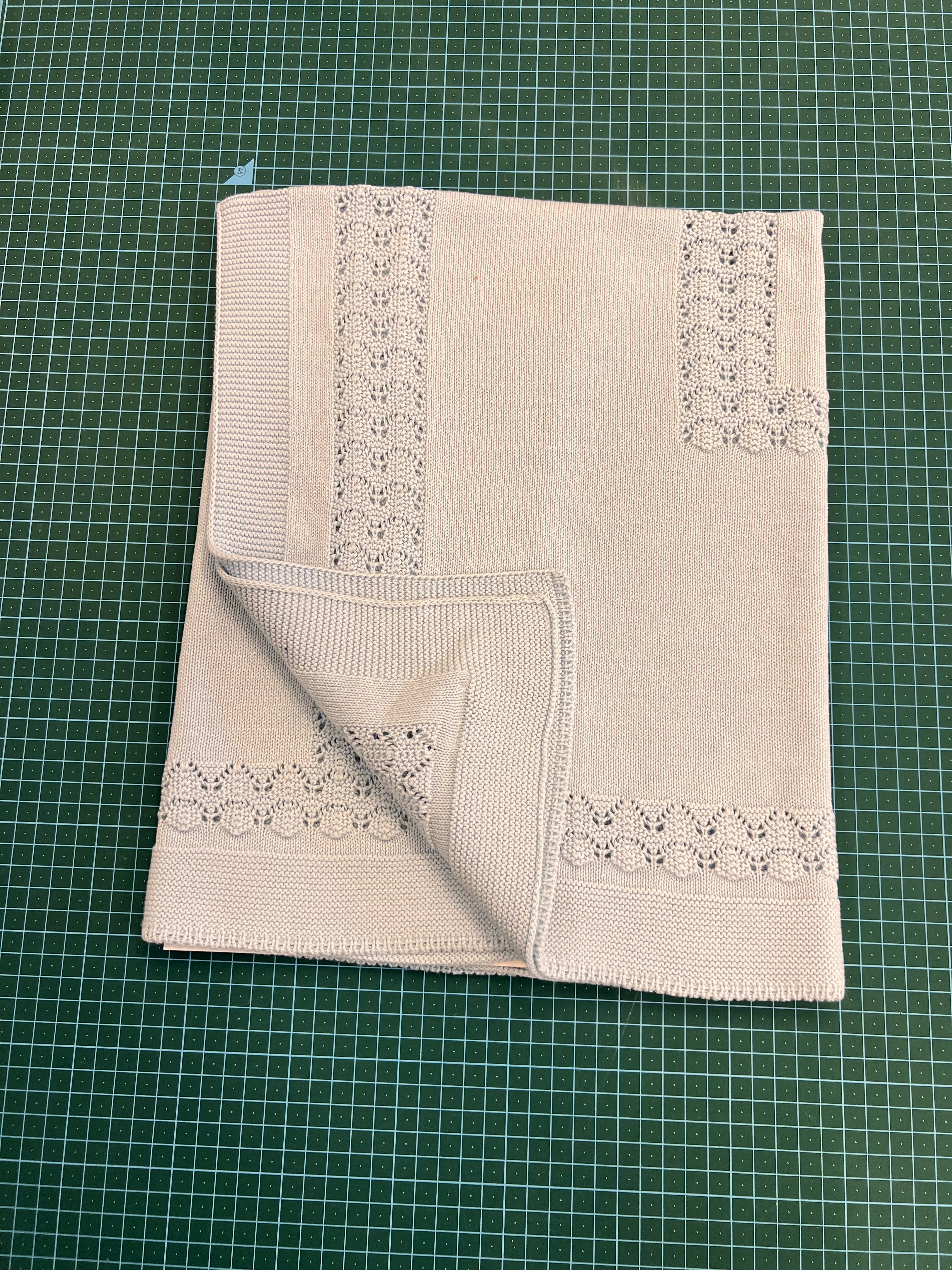 Baby Blue Cotton Knit Blanket with Lace Trim
