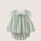 Baby Ceremony Beige & Mint Striped Dress