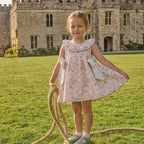 Girls Salmon Floral Dress With Bows