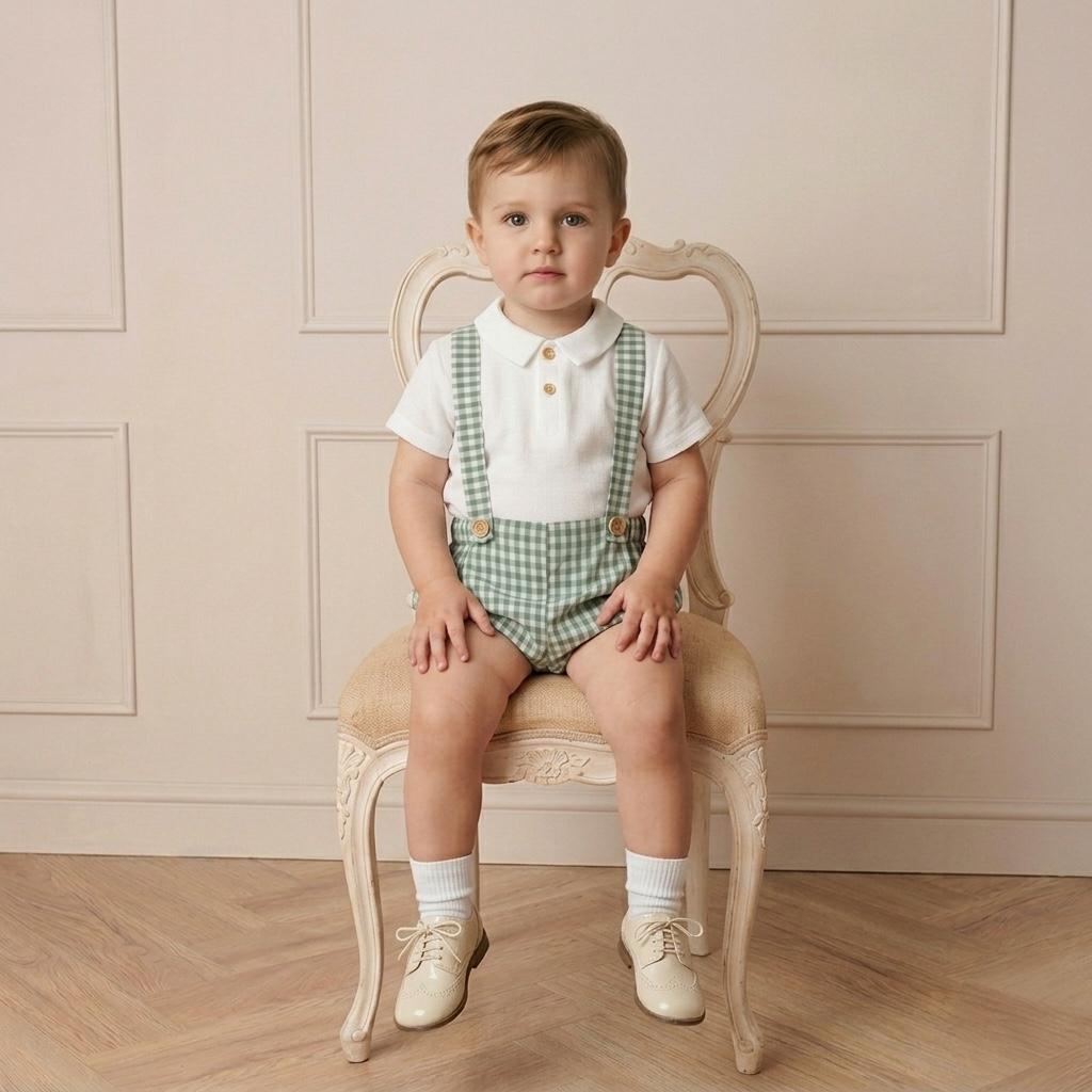 Baby Boys Green & White Shortie Set
