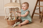 Baby Girls Green Smocked Dress Set with Pink Detail