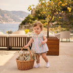 Baby Girls Pastel Striped Dress Set With Floral Pockets