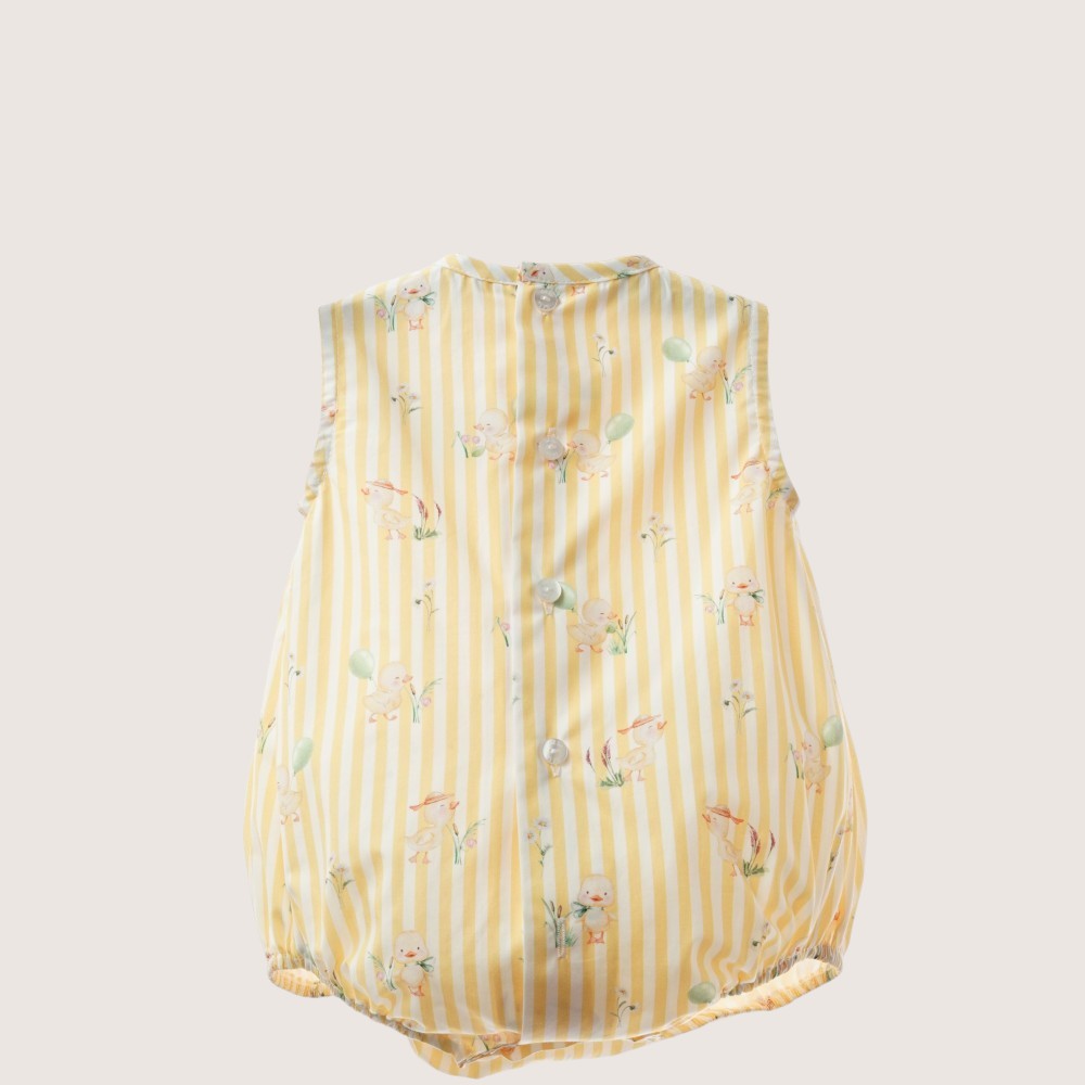 Unisex Yellow Striped Smocked Romper