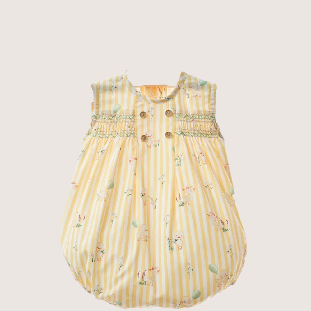 Unisex Yellow Striped Smocked Romper