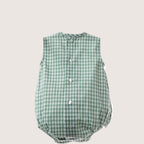 Unisex Green Smocked Romper with Wooden Buttons